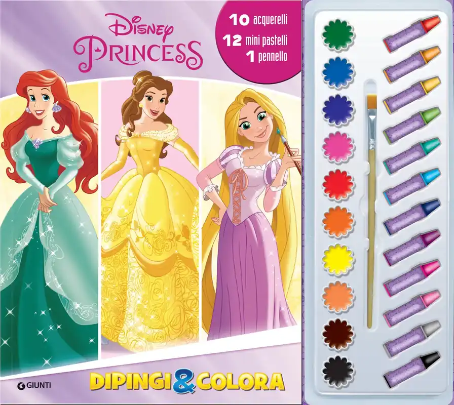 Disney Princess Dipingi & colora 10 acquerelli, 12 mini pastelli, 1 pennello Super Prezzo